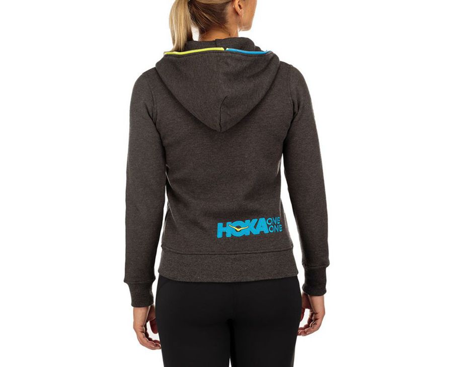 Hoka Womens Hoodie NZ - Hoka One One Full Zip Logo Grey (QZE834610)